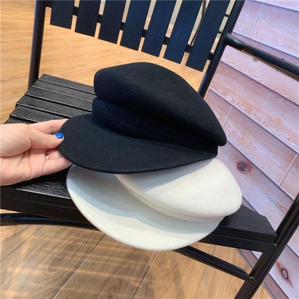 

202101-shilaotou autumn spring milk white wool solid flying saucer shape leisure octagonal hat women visors cap, Blue;gray