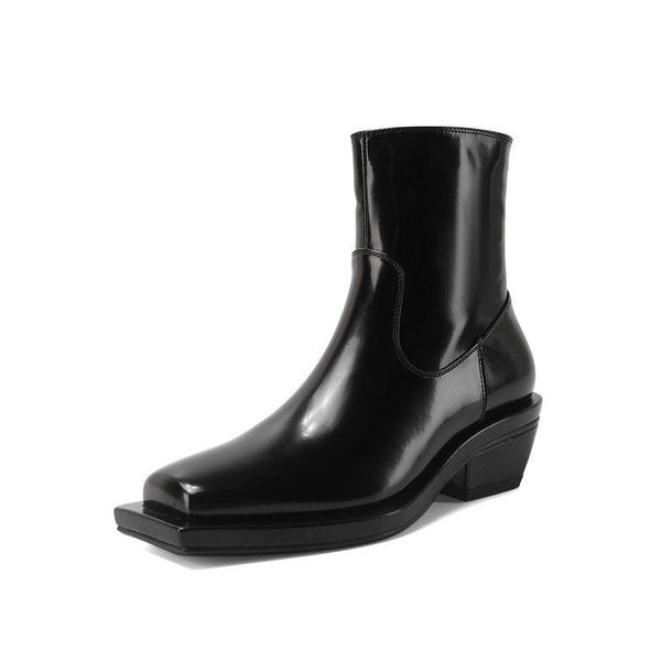 

ladies genuine leather boots shoes woman 2020 autumn winter side zipper low heels boots working ankle, Black