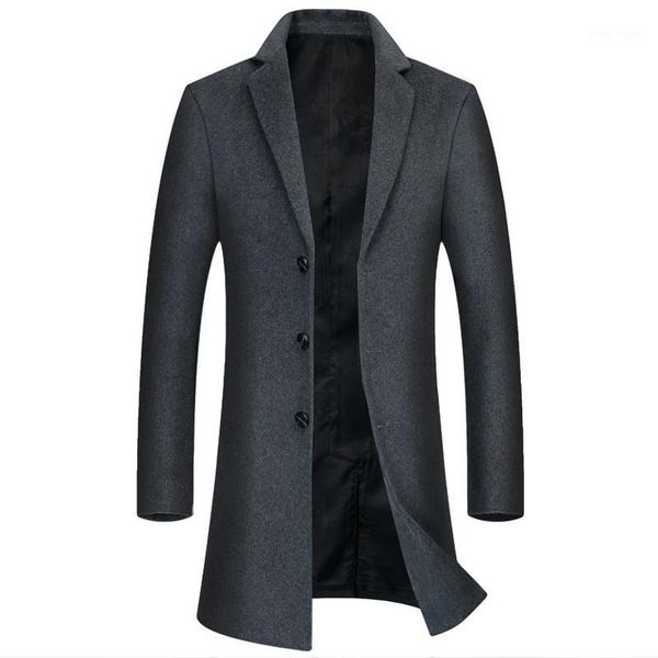 

2020 early spring new men's plus fat increase mid-length wool coat middle-aged business casual suit collar woolen coat overcoat1, Black