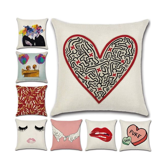 

love red pillow case valentine's day present cushion cover red lips hold hands print creative home decorative pillow cover