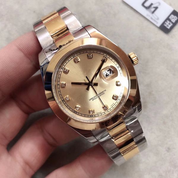 

u1 factory two tone just gold dial 41mm automatic mechanical stainless fashion president men's wristwatch, Slivery;brown