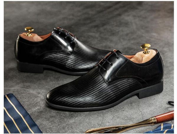 

handmade weaving men pointed toes genuine leather lace up breathable dress shoes men black business leather dress shoes