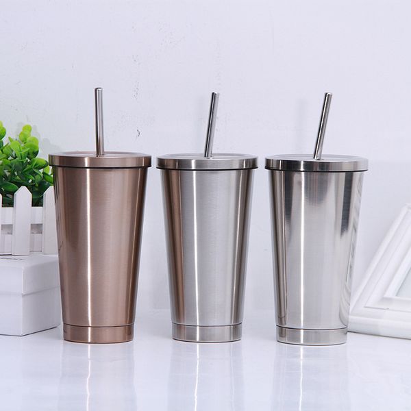 

16oz 304stainless стал присоской переносных чашек чашки серебряных кубков бронзового glass вакуумного сиппи чашка бесплатной доставка
