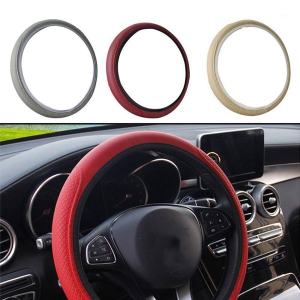 

fiber leather car steering wheel cover anti-slip embossing pattern auto protection wheel cover1