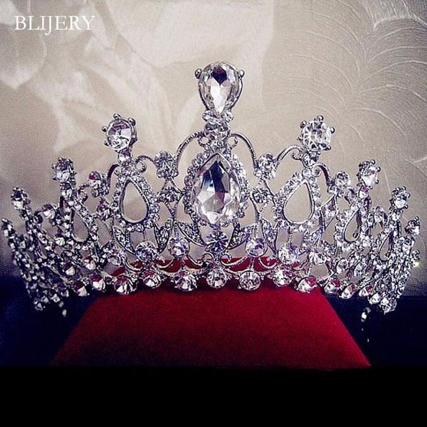 

hair clips & barrettes blijery gorgeous sparkling silver color crystal big wedding crown headband bridal tiaras pageant prom show accessorie, Golden;silver