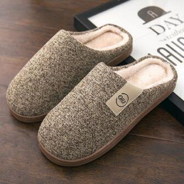 

men winter warm slipper fur slippers men boys plush slipper cotton shoes non-slip solid color home indoor casual slippers, Black