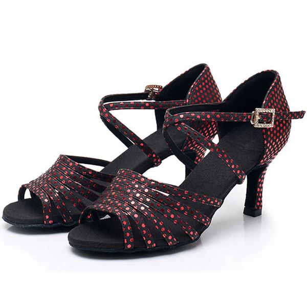 

elling latin ballroom dance shoes high heel polka dot sandals women's comfortable soft bottom dancing 5/7cm a300 designer classic luxur, Black