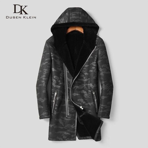 

men shearling coats real sheepskin leather jackets winter warm wool coat 2020 new fur outerwear 17025, Black