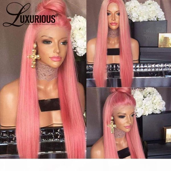 

250 density straight human hair wigs thick pink hd transparent lace wig 613 blonde colored red lace front wigs for black women, Black;brown