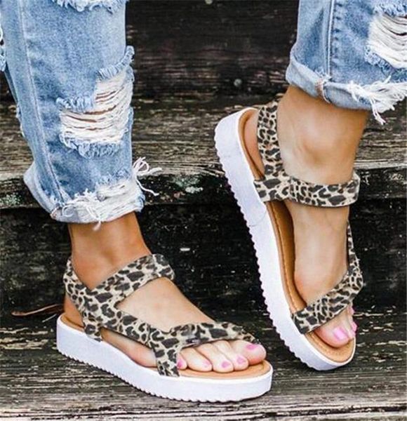 

leopard print women sandals summer new lady buckle strap light comfort shoes female outdoor casual beach shoes soft plus size, Black