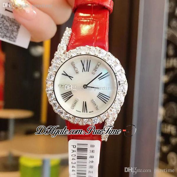 

limelight gala g0a46180 swiss quartz womens ladies watch big diamonds bezel mop diamond dial red leather strap jewelry watches puretime d4, Slivery;brown