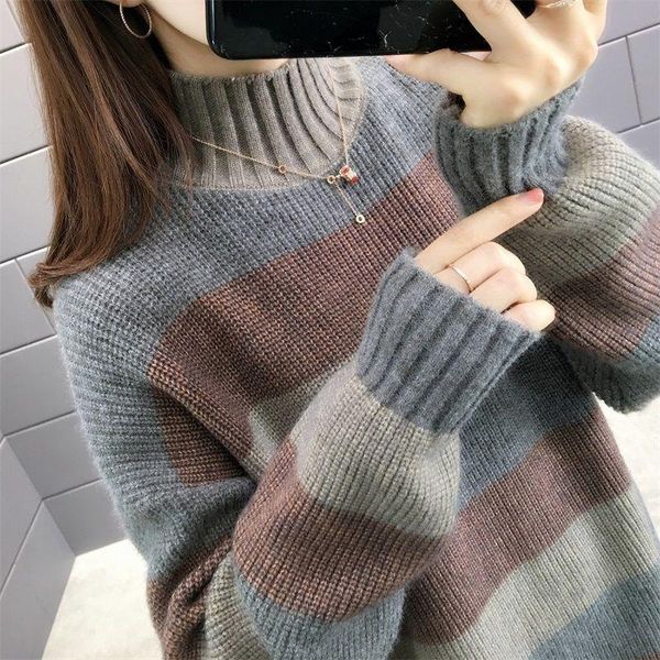 

thick high collar sweater women's autumn and winter new style loose-fit mid-length sweater base skirt, White;black