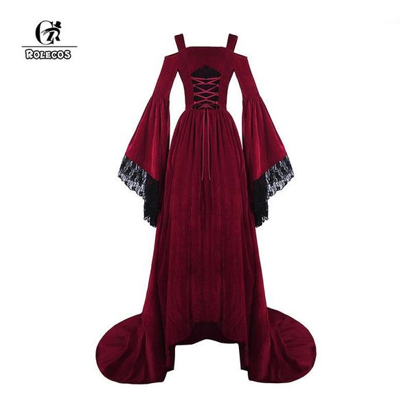 

rolecos renaissance victorian dress sling lolita dress flannel retro vintage long sleeve women christmas party clothing1, Black;red