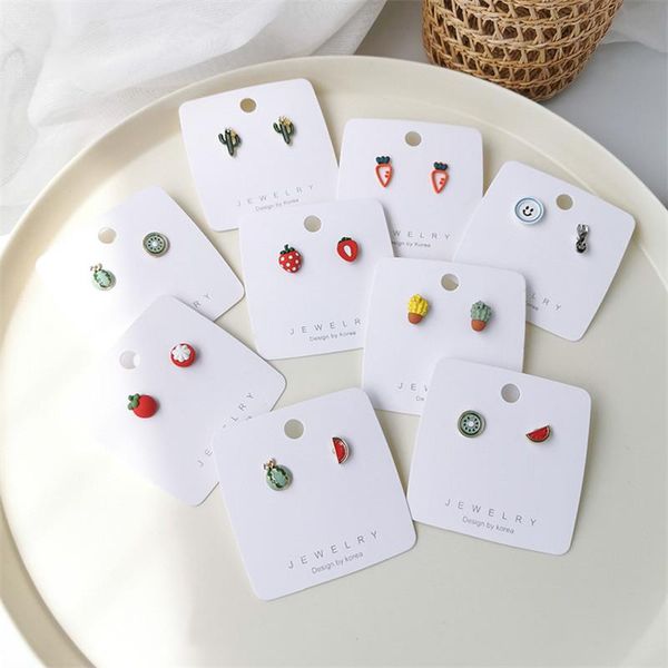 

stud cute cartoon fruit asymmetry earring for women girls fashion strawberry watermelon tomato ear jewelry party gifts, Golden;silver