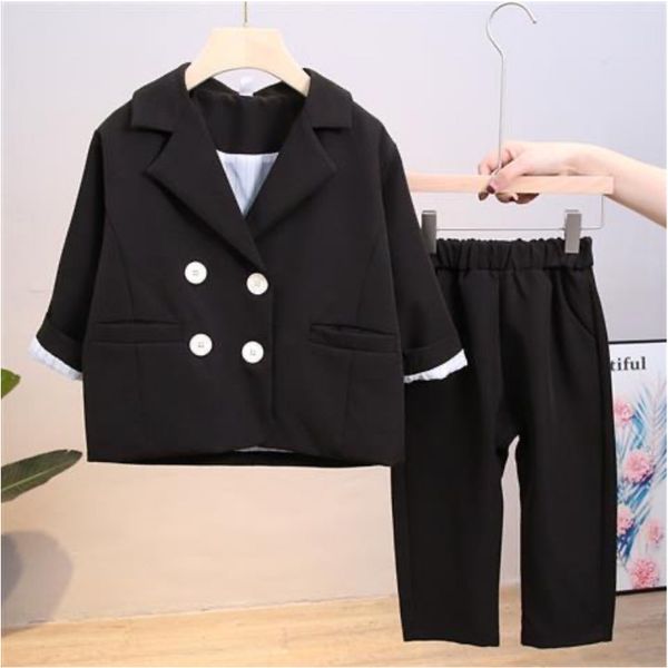 

fashion girl boy formal clothes set suit jacket+pant toddler baby suit blazer jacket thick korean baby clothes lj201203, White