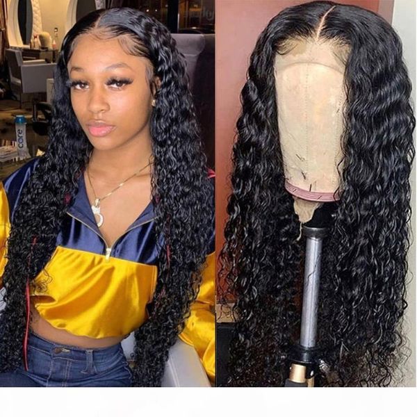 

10-26 inches lace front human hair wig water wave 4x4 lace closure wig density 150% wavy and wet front for black women, Black;brown
