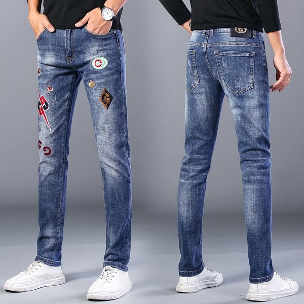 

большие джинсы ностальгического embroiderylegged брюки корейской версии fit big джинсы мужской вышивка ностальгического тонкой вышивки embro, Blue