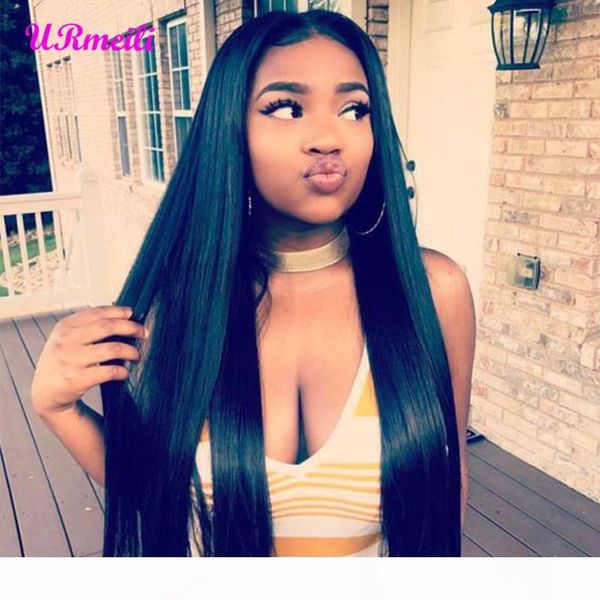 

360 lace front human hair wigs with bangs brazilian virgin hair straight 360 lace frontal wig pre plucked with baby hair 150% density, Black;brown