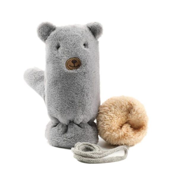 

cute thick furry warm gloves winter plush mittens women girls full finger gloves winter apparel accessories lovely bear mittens, Blue;gray