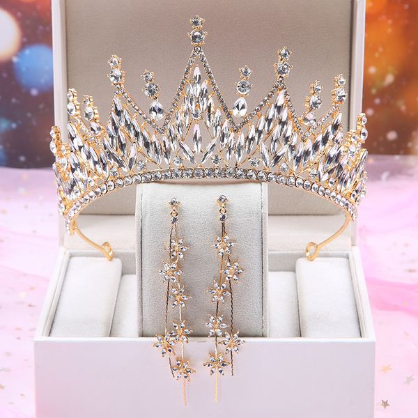 

bridal 2020 new high end atmosphere super fairy hair ornament earring set wedding dress headdress crown, Silver