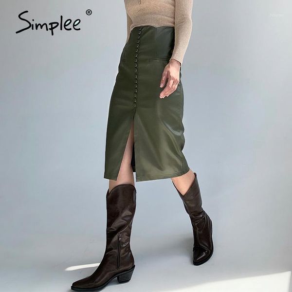 

skirts simplee blackish green autumn winter women skirt elegant office lady pu straight high street fashion female pencil1, Black