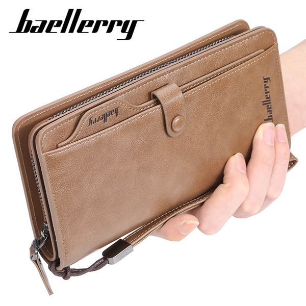 

baellerry men long fashion wallets desigh zipper card holder leather purse solid coin pocket male purse lj200827, Red;black