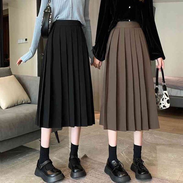 

vintage black pleated skirts womens autumn korean version of the skirt high-waisted thin a-line skirt