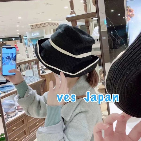 

red man recommends color contrast manila hemp foldable a4 sun shade straw women's korean versatile temperament fashion cornice hat, Blue;gray