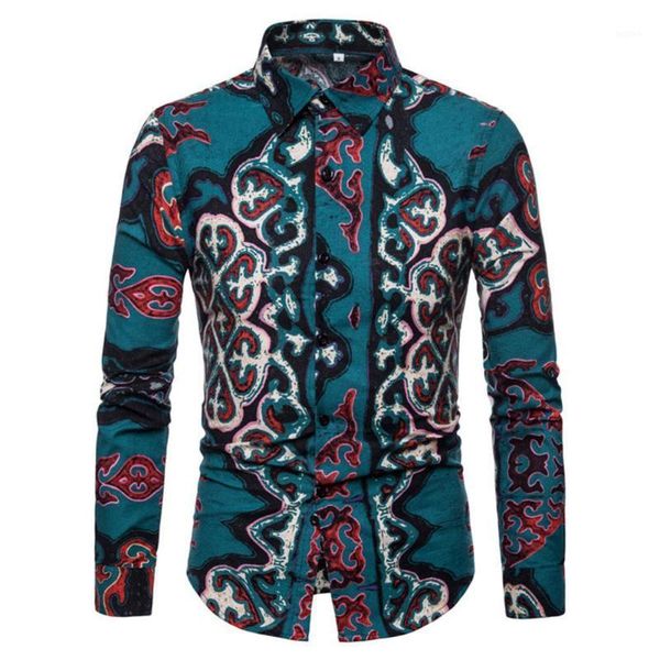 

yfashion men shirt national style fashion printing shirts men line blend mens shirts casual long sleeve, White;black