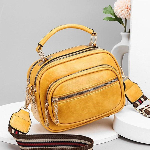 

luxury women's bag fashion wide shoulder strap handbag 3-layer zipper shoulder bag soft leather messenger