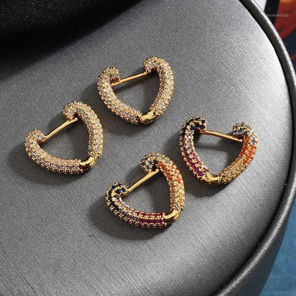 

new luxury creative full zircon earrings small heart rhinestones hoop earrings women's fashion jewelry gifts zk301, Golden;silver
