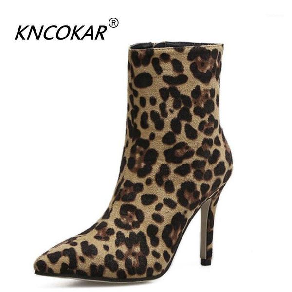 

boots kncokar autumn and winter leopard print pointed stiletto ankle chic super high heel female1, Black