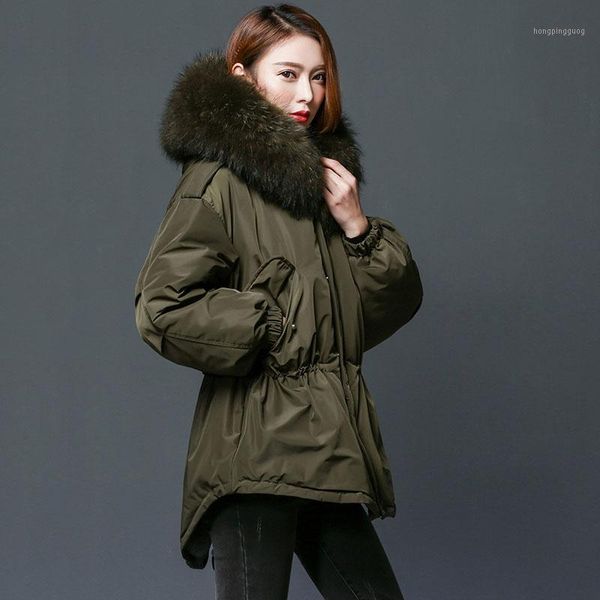 

women parka 2018 winter jacket women white duck down coat with large natural raccoon fur collar hooded long down coat female1, Black