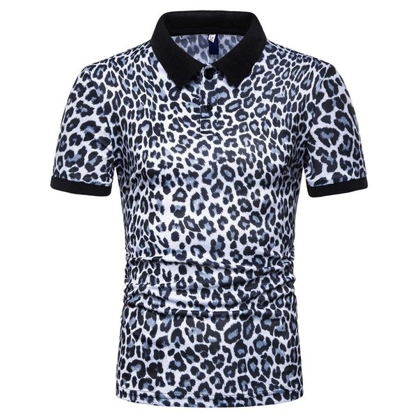 

summer 2019 new fashion leopard print large slim men's short sleeve polo pl18, White;black