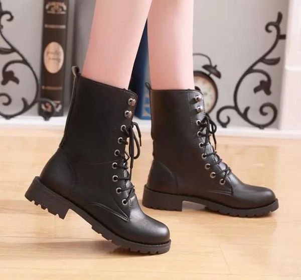 

martin boots motorcycle boots low heel women's, Black