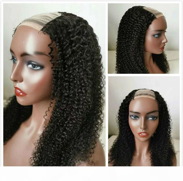 

afro kinky curly u part human hair wigs for black women middle part raw virgin indian glueless lace front wig braided wig full end, Black;brown