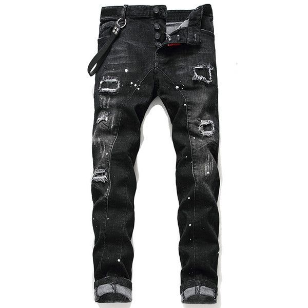 

mens designer casual straight rock revival retro jeans fashion luxury ripped men's biker jeans hole stretch denim casual jean, Blue
