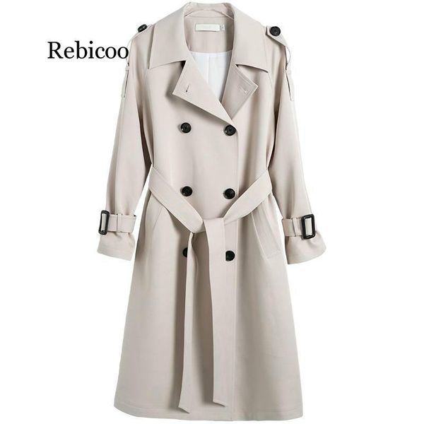 

классический ветровка женщины длинные пальто двойной брестед пояс повседневный trench 2020 spring lady шинель бизнес верхняя одежда черный, Tan;black