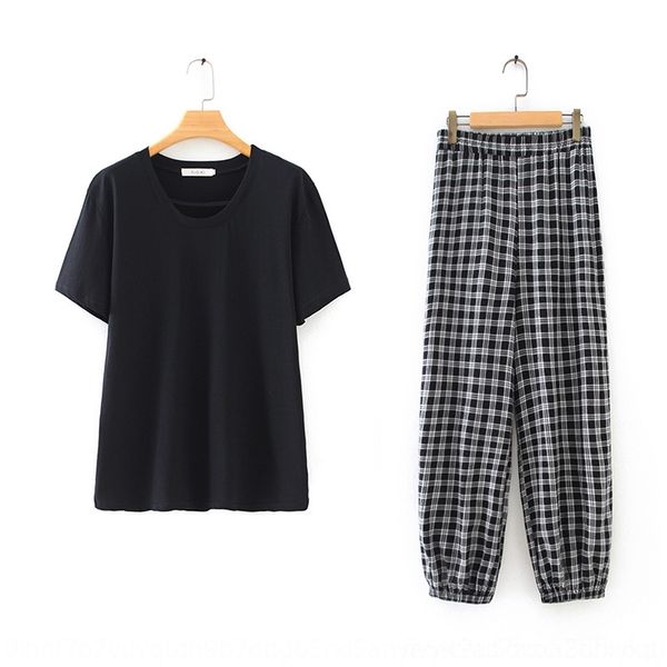 

4nfo6 2020 новый корейский свободно твердый девять короткий рукав проверил цвет точки футболку с фонарем брюки хлопок футболка хлопок t-shir, Gray