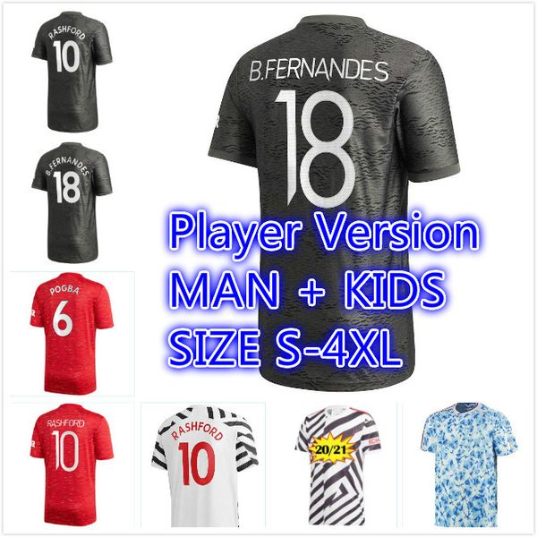 

20 21 fc cavani bruno fernandes pogba soccer jersey 2020 lingard rashford football shirts united utd uniforms man + kids kit jerseys, Black;yellow