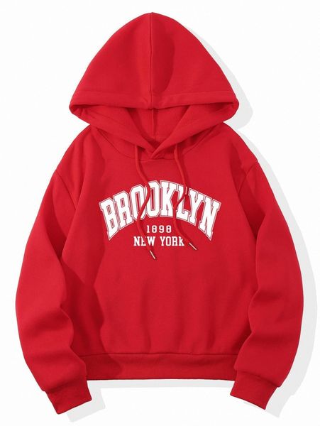 

letter graphic drawstring thermal hoodie 35xj#, White;black