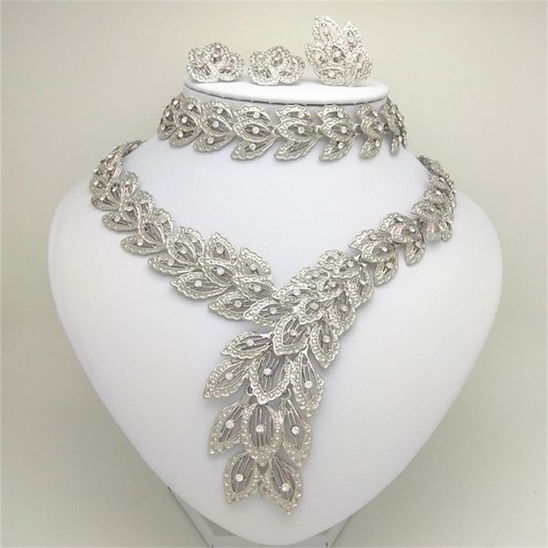 

kingdom ma nigerian wedding beads women silver plated african costume set dubai jewelry sets 201222, Slivery;crystal