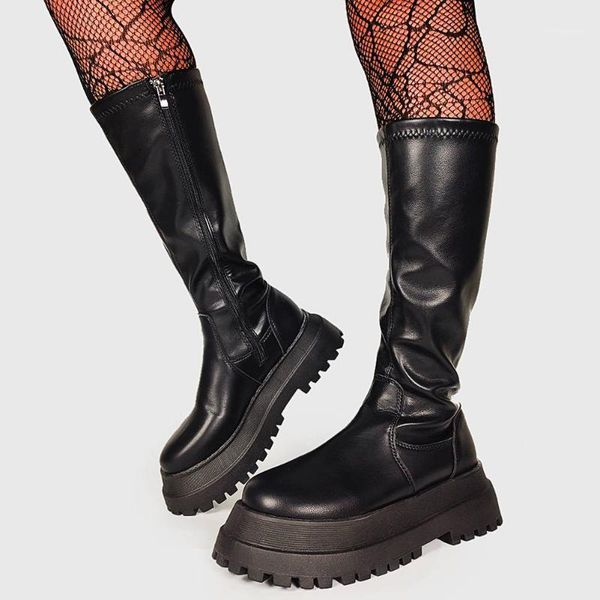 

sorphio ins female casual comfy cool fashion winter women shoes balck zipper platform mid calf boots women boots1, Black