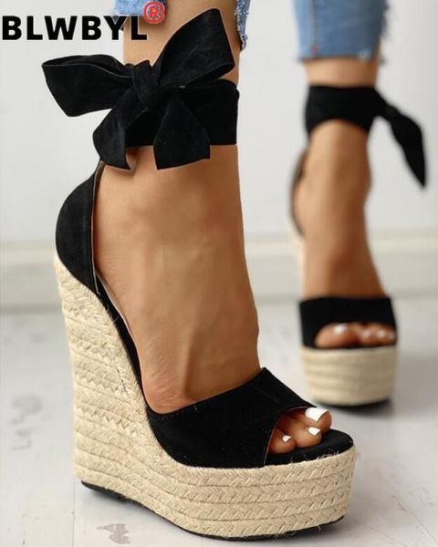 

women summer wedge sandals female platform bohemia high heel sandals fashion ankle strap open toe ladies shoes zapatos de mujer, Black