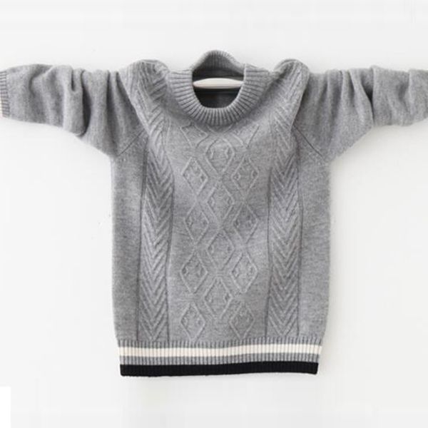 

boys' 2019 new middle school students' t-shirt children's cashmere sweater warm round neck pullover, Blue