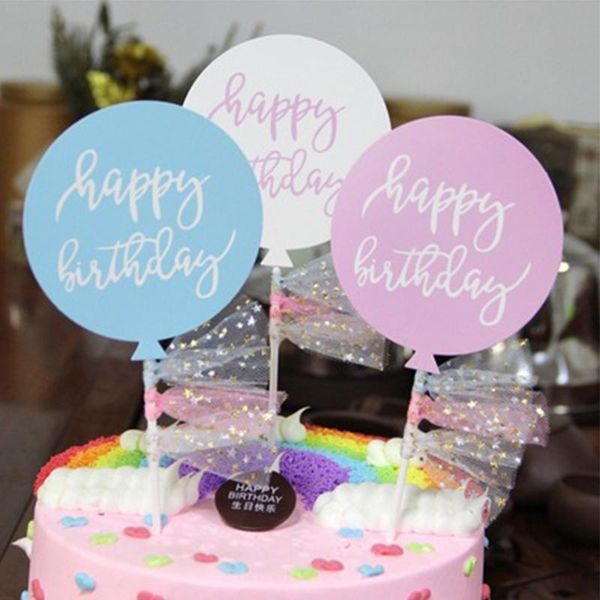 

Sweet Smile Lovely Round Cake Toppers Birthday Cakes Inserts Yarn Tassel Decoration Paper Sticker Cupcake Toppers Cake Decor