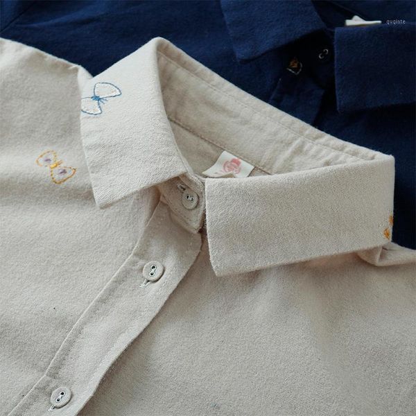 

embroidery wool shirt women long sleeve shirt cotton mori girl1, White