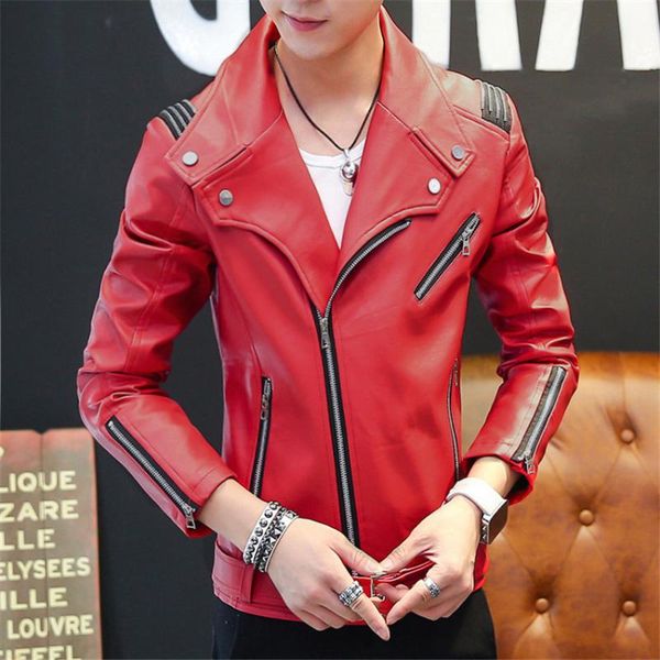 

men's fur & faux 2021 fashion pu leather jackets men leisure coats, red ,white ,black , slim mens motorcycle jacket
