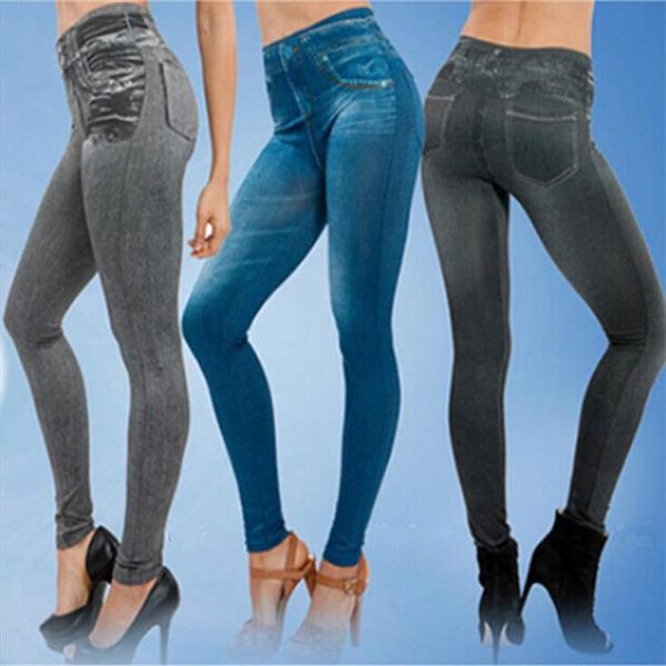 

2020 fashion women pants,plus size stretch skinny fause pocket high waist jeans pants women blue pencil casual slim denim pants, Black