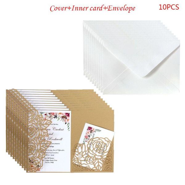 

10pcs/set cut hollow rose shape wedding invitations card party supplies 875a